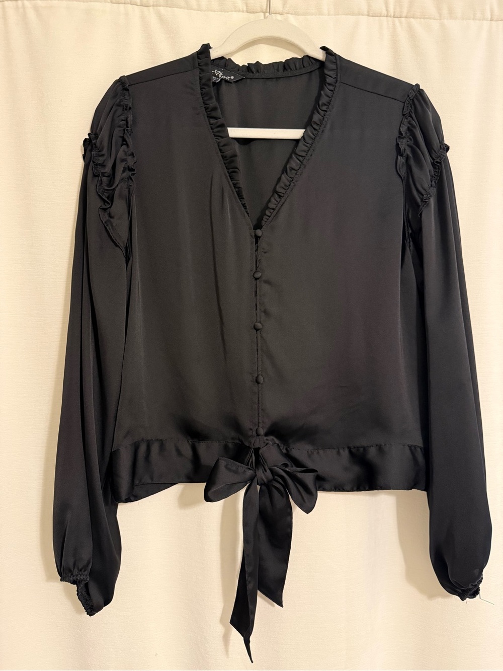 Velvet Heart Black Ruffle Tie-Front Blouse